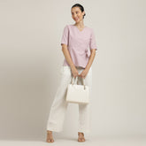 Evelyn Set Of 2 - Wrap Top & Barrel Leg Pants - Pastel Pink & Ecru